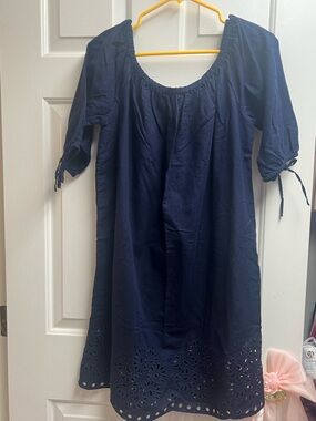 JCrew- Navy Eyelet Hem Peasant Dress